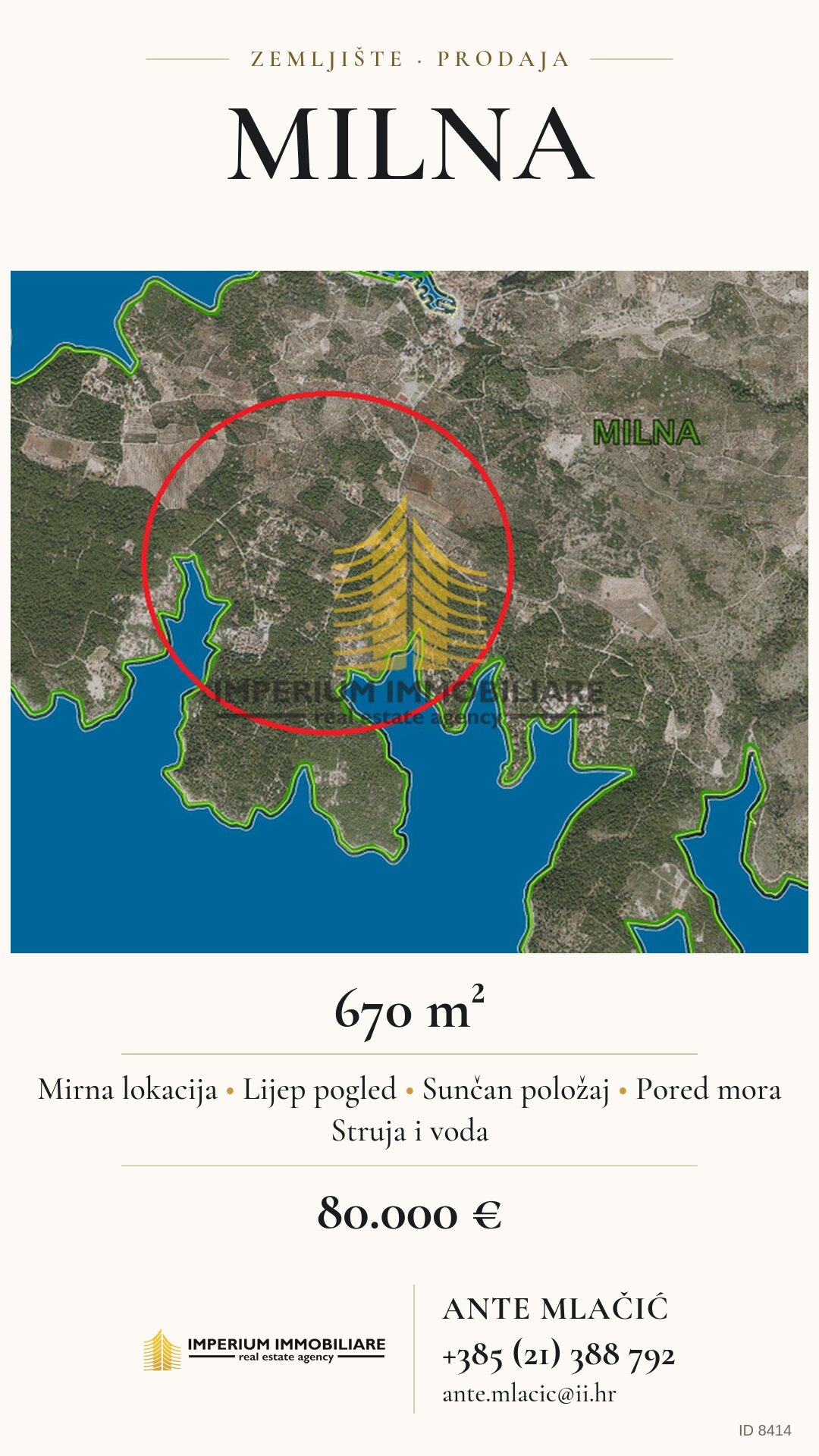 Social media visual – land, Milna, reference 8414